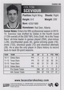 2013-14 Choice Texas Stars (AHL) #5 Colton Sceviour Back