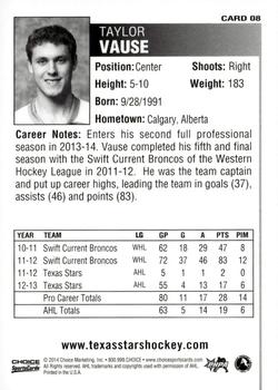 2013-14 Choice Texas Stars (AHL) #8 Taylor Vause Back