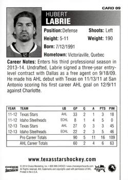 2013-14 Choice Texas Stars (AHL) #9 Hubert Labrie Back