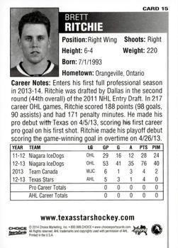2013-14 Choice Texas Stars (AHL) #15 Brett Ritchie Back