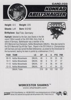 2013-14 Choice Worcester Sharks (AHL) #3 Konrad Abeltshauser Back
