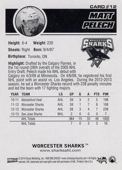 2013-14 Choice Worcester Sharks (AHL) #12 Matt Pelech Back