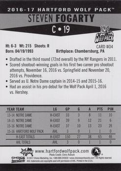 2016-17 Choice Hartford Wolf Pack (AHL) #4 Steven Fogarty Back