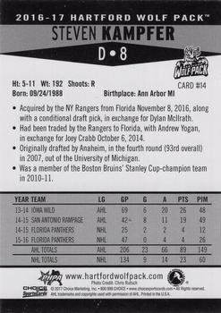 2016-17 Choice Hartford Wolf Pack (AHL) #14 Steven Kampfer Back