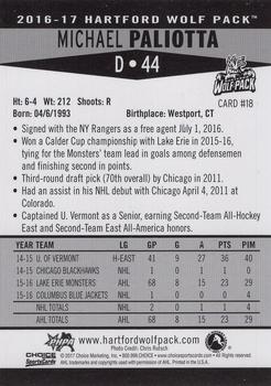 2016-17 Choice Hartford Wolf Pack (AHL) #18 Michael Paliotta Back
