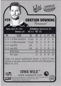 2016-17 Choice Iowa Wild (AHL) #05 Grayson Downing Back