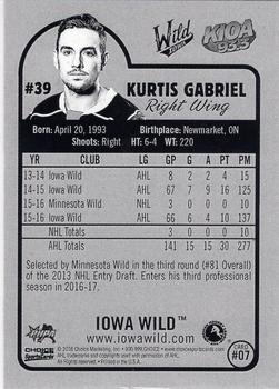 2016-17 Choice Iowa Wild (AHL) #07 Kurtis Gabriel Back
