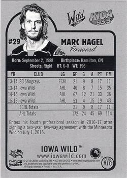 2016-17 Choice Iowa Wild (AHL) #10 Marc Hagel Back