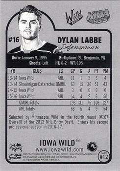 2016-17 Choice Iowa Wild (AHL) #12 Dylan Labbe Back