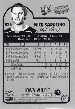 2016-17 Choice Iowa Wild (AHL) #21 Nick Saracino Back