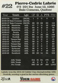 2016-17 Rockford Register Star Rockford IceHogs (AHL) #NNO P.C. Labrie Back