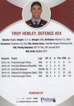 2016-17 Peterborough SportsXpress Peterborough Petes (OHL) #NNO Troy Henley Back