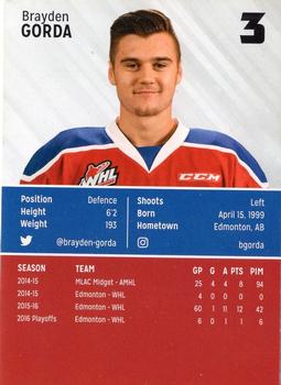 2016-17 Edmonton Oil Kings (WHL) #NNO Brayden Gorda Back