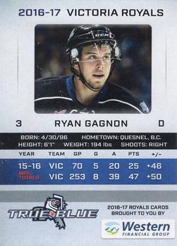 2016-17 True Blue Victoria Royals (WHL) #2 Ryan Gagnon Back