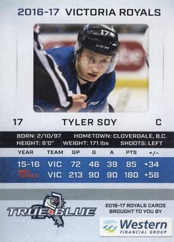 2016-17 True Blue Victoria Royals (WHL) #7 Tyler Soy Back