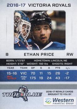2016-17 True Blue Victoria Royals (WHL) #10 Ethan Price Back