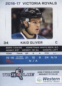 2016-17 True Blue Victoria Royals (WHL) #15 Kaid Oliver Back