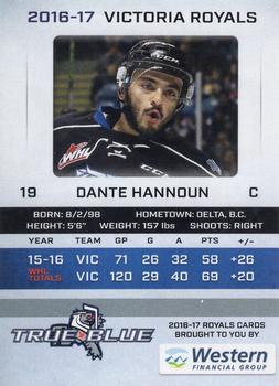 2016-17 True Blue Victoria Royals (WHL) #21 Dante Hannoun Back