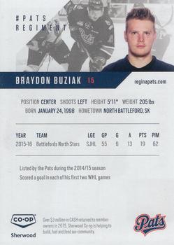 2016-17 Co-op Regina Pats (WHL) #6 Braydon Buziak Back