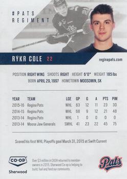 2016-17 Co-op Regina Pats (WHL) #11 Rykr Cole Back