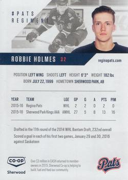 2016-17 Co-op Regina Pats (WHL) #16 Robbie Holmes Back