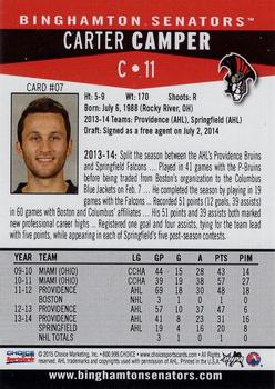 2014-15 Choice Binghamton Senators (AHL) #7 Carter Camper Back
