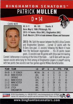 2014-15 Choice Binghamton Senators (AHL) #9 Patrick Mullen Back