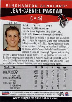 2014-15 Choice Binghamton Senators (AHL) #21 Jean-Gabriel Pageau Back