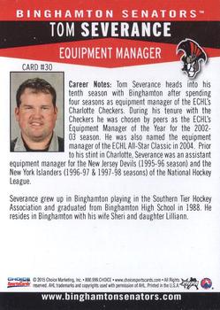 2014-15 Choice Binghamton Senators (AHL) #30 Tom Severance Back