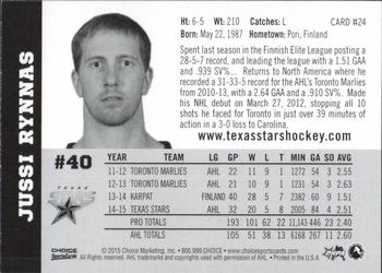 2014-15 Choice Texas Stars (AHL) #24 Jussi Rynnas Back