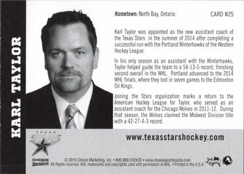 2014-15 Choice Texas Stars (AHL) #25 Karl Taylor Back