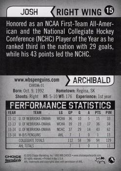 2014-15 Choice Wilkes-Barre/Scranton Penguins (AHL) #1 Josh Archibald Back