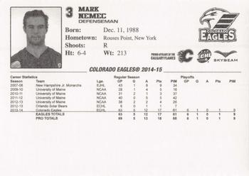 2014-15 Skybeam Colorado Eagles (ECHL) #A-02 Mark Nemec Back