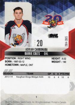 2014-15 Extreme Barrie Colts OHL #9 Adrian Carbonara Back