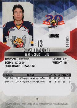 2014-15 Extreme Barrie Colts OHL #15 Chiwetin Blacksmith Back