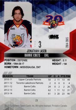 2014-15 Extreme Barrie Colts OHL #23 Jonathan Laser Back