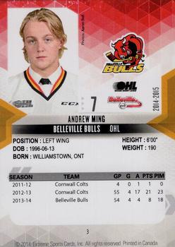 2014-15 Extreme Belleville Bulls OHL #3 Andrew Ming Back