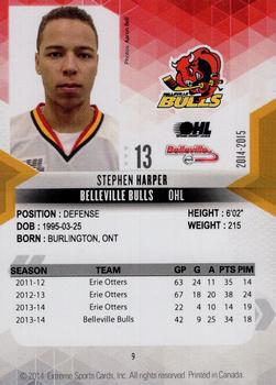 2014-15 Extreme Belleville Bulls OHL #9 Stephen Harper Back