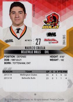 2014-15 Extreme Belleville Bulls OHL #19 Maurizio Colella Back