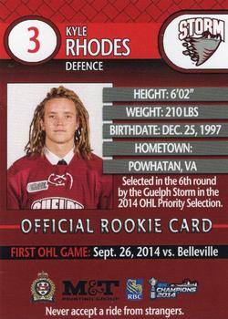 2014-15 M&T Printing Guelph Storm (OHL) #A-02 Kyle Rhodes Back