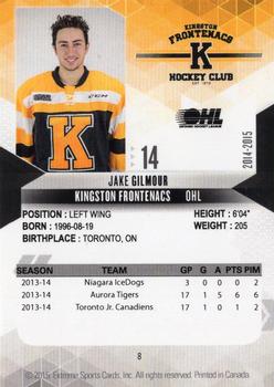 2014-15 Extreme Kingston Frontenacs OHL #8 Jake Gilmour Back