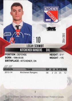 2014-15 Extreme Kitchener Rangers OHL #3 Logan Schmidt Back