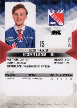 2014-15 Extreme Kitchener Rangers OHL #5 Gustaf Franzen Back