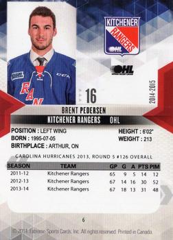 2014-15 Extreme Kitchener Rangers OHL #6 Brent Pedersen Back