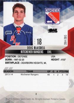 2014-15 Extreme Kitchener Rangers OHL #8 Doug Blaisdell Back