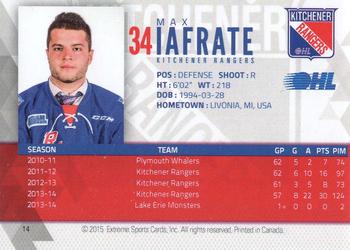 2014-15 Kitchener Rangers (OHL) Autograph Set #14 Max Iafrate Back