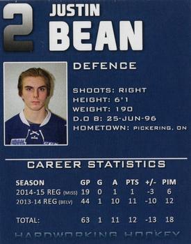 2014-15 Mississauga Steelheads (OHL) #3 Justin Bean Back
