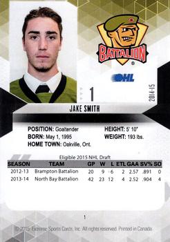 2014-15 Extreme North Bay Battalion OHL #1 Jake Smith Back