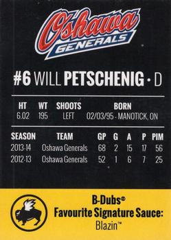 2014-15 Buffalo Wild Wings Oshawa Generals (OHL) #16 Will Petschenig Back