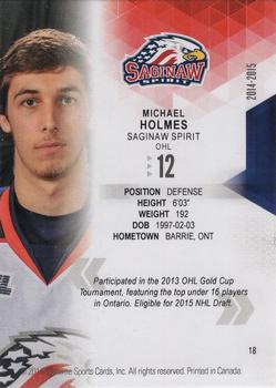 2014-15 Extreme Saginaw Spirit OHL #18 Michael Holmes Back